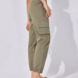 The Label Life Green Cotton Regular Fit Mid Rise Cargos image 3