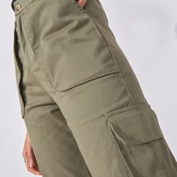 The Label Life Green Cotton Regular Fit Mid Rise Cargos image 5