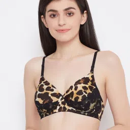 Clovia Black Animal Print Non Wired Padded Full Coverage Bra image 1