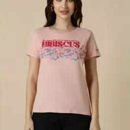 Allen Solly Peach Cotton Printed T-Shirt image 1