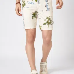 Urban Ranger By Pantaloons Off White Cotton Slim Fit Printed Shorts image 1