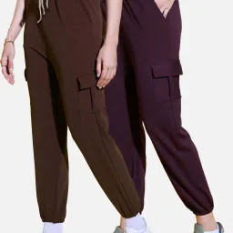 BUYNEWTREND Brown & Purple High rise Joggers (Pack Of 2) image 1