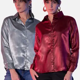 BUYNEWTREND Grey & Maroon Regular Fit Shirt (Pack Of 2) image 1