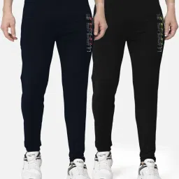 Bullmer Navy & Black Cotton Slim Fit Printed Sports Trackpants- Pack Of 2 image 1