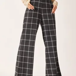 The Label Life Dark Grey Check Regular Fit Mid Rise Pants image 1