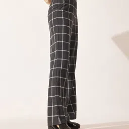 The Label Life Dark Grey Check Regular Fit Mid Rise Pants image 3