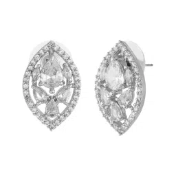 Estele Rhodium-Plated CZ Leaf Shaped Stud Earrings image 5