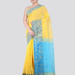 Pinkloom Yellow Silk Printed Saree With Blouse Piece image 1