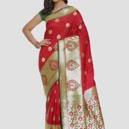Banarasi Silk Works Maroon Woven Saree With Unstitched Blouse-picture-34