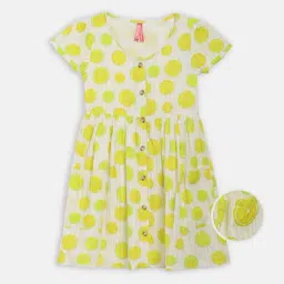 Blue Giraffe Kids White & Yellow Cotton Printed Dress-picture-29
