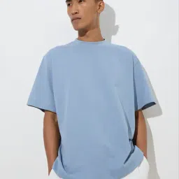 studiofit men Studiofit by Westside Dusty Blue Relaxed-Fit Cotton-Blend T-Shirt-picture-27