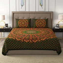 JaipurFabric Basil Green 100% Pure Cotton 180 TC Double Bedsheet with 2 Pillow Covers image 1
