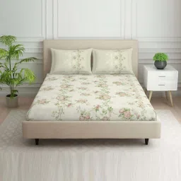 Spaces Botanica Cream Cotton Viscose 138 TC Double Bedsheet with 2 Pillow Covers image 1