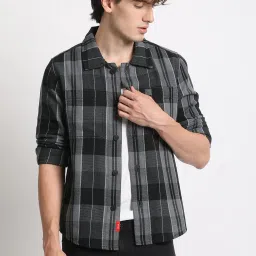 The Bear House Grey Cotton Regular Fit Checks Shacket image 1