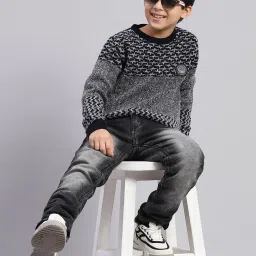 Monte Carlo Kids Black & Grey Self Design Full Sleeves Sweater image 5