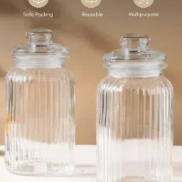 Nestasia Premium Quality Transparent Ribbed Glass Storage Container With Lid Set Of 2 (1300ml Each) image 5