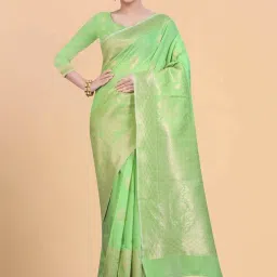 Silk Land Green Woven Saree With Unstitched Blouse image 1