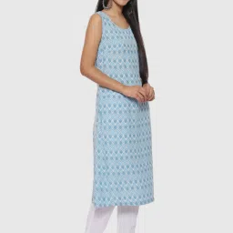 Biba Blue Printed A Line Kurta With Jacket image 5