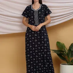 Sweet Dreams Navy Cotton Printed Night Gown image 1