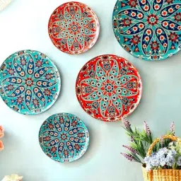 RITUALISTIC Multicolor Metal Printed Turkish Wall Plates - Set of 5 image 5