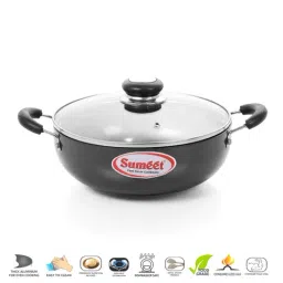 Sumeet Granite Finish NonStick Black Hard Anodised Round Shape Grill Pan 1.9L-image-16