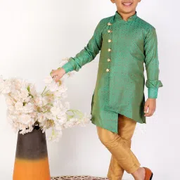 Pro-Ethic Style Developer Kids Green & Beige Printed Full Sleeves Kurta with Pyjamas image 5