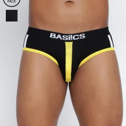 BASIICS by La Intimo Black Blended Relaxed Fit Striped Briefs (Pack Of 2) image 1