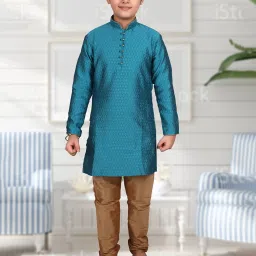 Pro-Ethic Style Developer Kids Blue & Brown Printed Full Sleeves Kurta with Pyjamas image 5