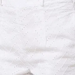 Globus White Cotton Self Design High Rise Shorts image 5