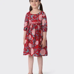 Fabindia Kids Red Cotton Printed Dress image 1