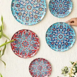 RITUALISTIC Multicolor Metal Printed Turkish Wall Plates - Set of 5 image 3