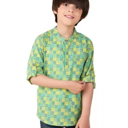 Fabindia Kids Green Printed Full Sleeves Kurta image 1