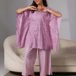 Libas Purple Cotton Printed Tunic Pyjamas Set image 1