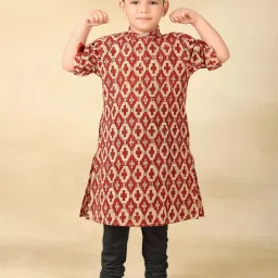 Fabindia Boys Red Cotton Printed Kurta image 1