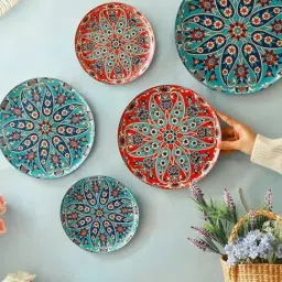 RITUALISTIC Multicolor Metal Printed Turkish Wall Plates - Set of 5 image 4