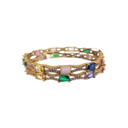 GRIIHAM Gold Plated Multi colour cz stone 2 bangles (Pack of 2) image 2