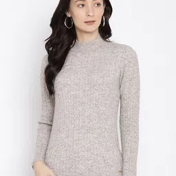 METTLE Women Grey Open Knit Self Design Acrylic Pullover-picture-11