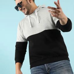 Instafab Plus Multicolored Cotton Regular fit Colour Block Plus Size Hooded Sweatshirt-picture-36