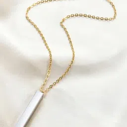 Peora Silver Gold Plated 3D Vertical Bar/Stick Locket Pendant with Chain-picture-10