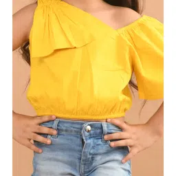 LilPicks Kids Yellow Solid Crop Top image 5