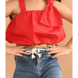 LilPicks Kids Red Solid Crop Top image 5