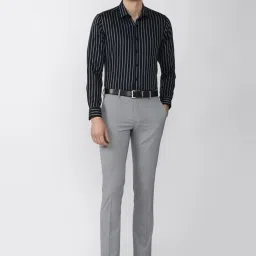 Van Heusen Black Cotton Slim Fit Striped Shirt image 5