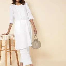 Fabindia White Cotton Embroidered Palazzos image 5