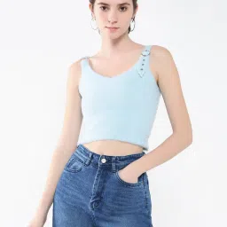 showoffff SHOWOFF Light Blue Regular Fit Crop Top image 1