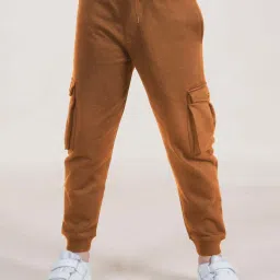 Kiddopanti Boys Brown Solid Track Bottoms Joggers image 1