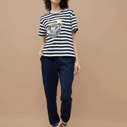 Ginger by Lifestyle Blue Cotton Striped T-Shirt Joggers Set image 1