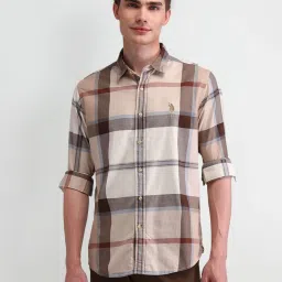 U.S. Polo Assn. Denim Co. Beige Cotton Slim Fit Checks Shirt image 1