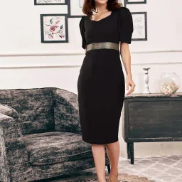 SELVIA Black Embroidered Bodycon Dress image 1