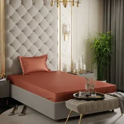 Stoa Paris Tan 300 TC Polyester Single Fitted Sheet with 1 Pillow Cover image 1