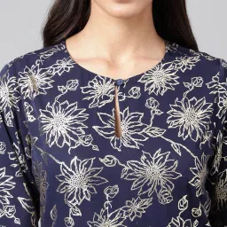 Janasya Navy Floral Print A Line Kurta image 5